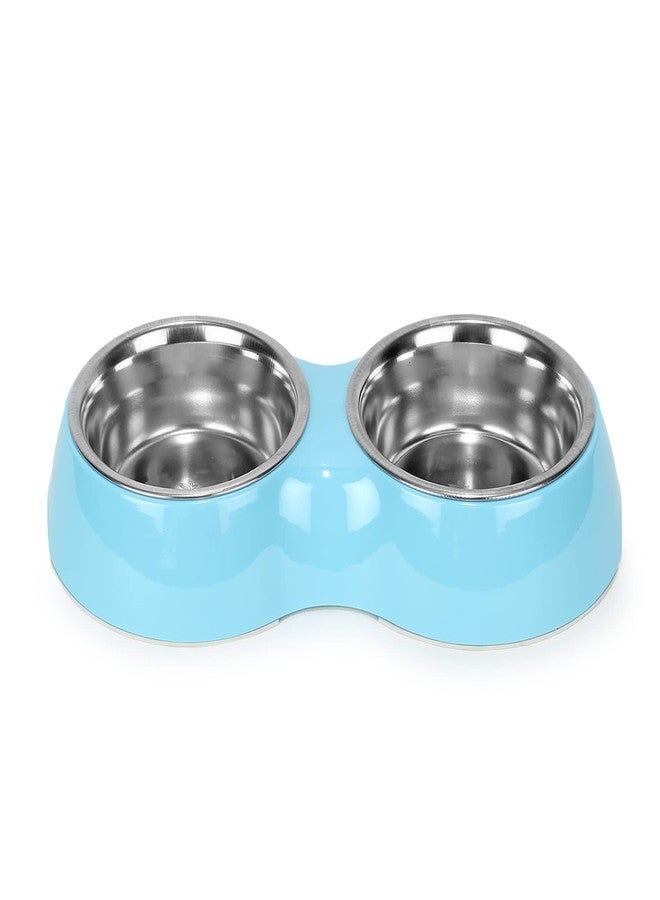 Basil Double Dinner Set Stainless Steel Food Water Feeding Bowls (Melamine Bowls Blue Color & Size: Medium (800ml)) for Pets, Dogs, Cats, Puppy - Image 1